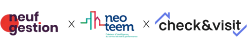 Logos fond blanc Le 9 Gestion X Neoteem X Check & Visit